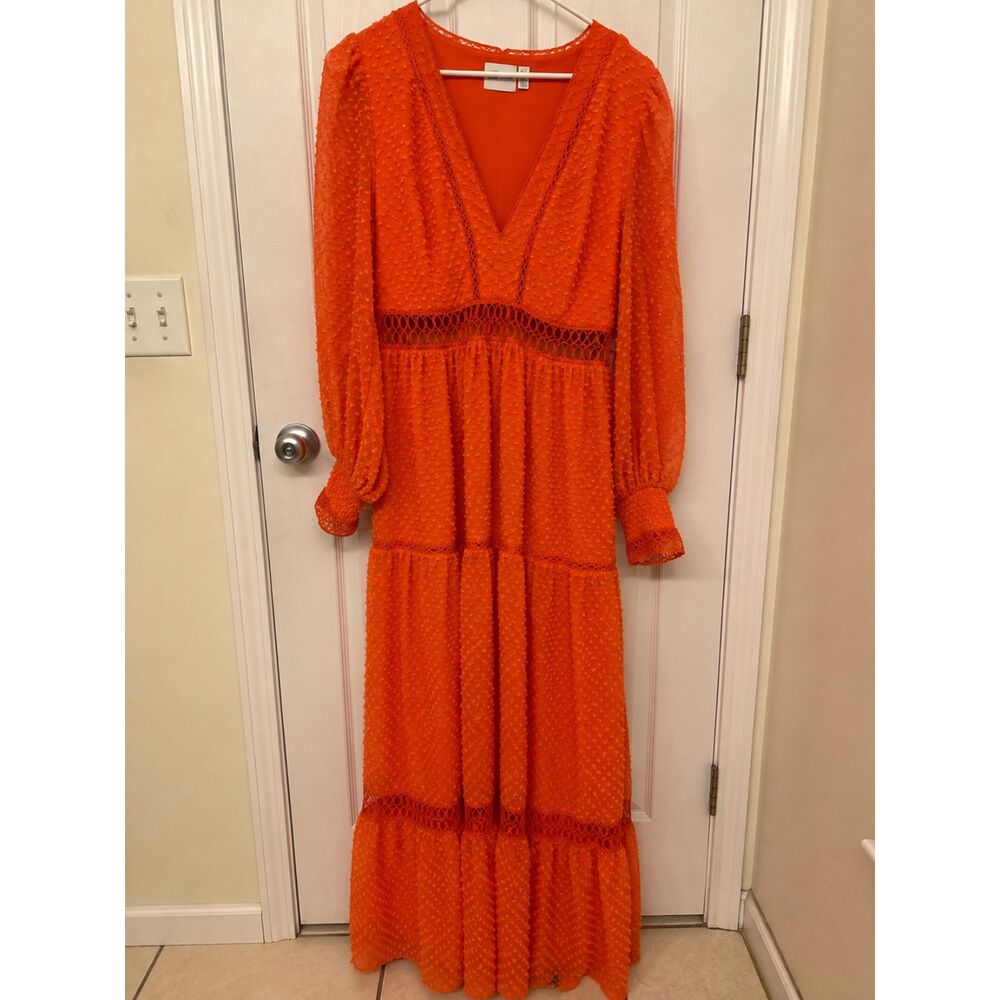 ASOS DESIGN Tufted Textured Lace Insert Maxi Dress Hot Orange US 12